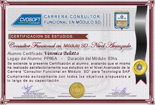 Certificaci�n de estudios en Carrera Consultor SAP SD Nivel Avanzado