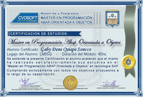 Certificación de estudios en Master ABAP Orientado a Objetos