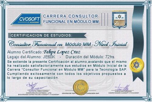 Certificaci�n de estudios en Carrera Consultor SAP MM Nivel Inicial