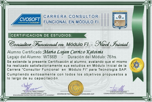 Certificaci�n de estudios en Carrera Consultor SAP FI Nivel Inicial