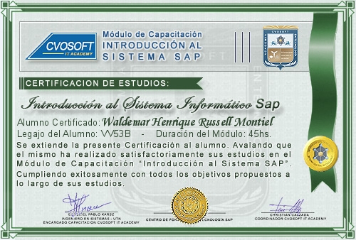Certificación de estudios en Curso Introducción SAP