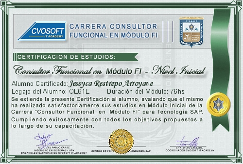 Certificaci�n de estudios en Carrera Consultor SAP FI Nivel Inicial