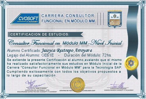 Certificaci�n de estudios en Carrera Consultor SAP MM Nivel Inicial
