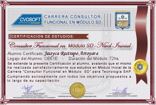 Certificaci�n de estudios en Carrera Consultor SAP SD Nivel Inicial