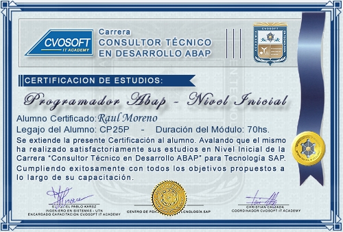 Certificaci�n de estudios en Carrera Consultor ABAP Nivel Inicial