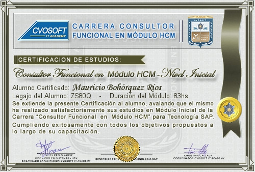 Certificacin de estudios en Consultor Funcional Módulo HCM Nivel Inicial