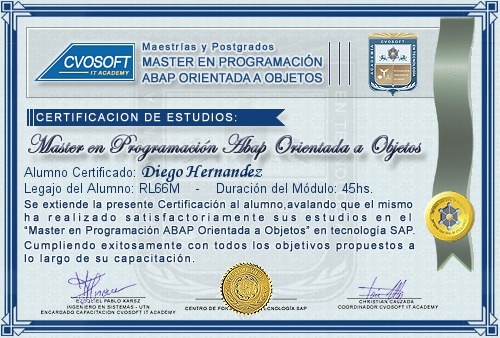 Certificación de estudios en Master en Programación ABAP Orientado a Objetos
