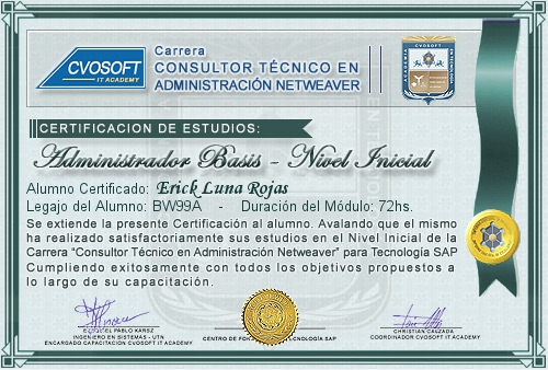 Certificación de estudios en Carrera Consultor SAP BASIS NetWeaver Nivel Inicial