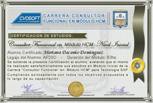 Certificacin de estudios en Consultor Funcional Módulo HCM Nivel Inicial