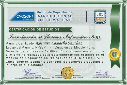 Certificación de estudios en Curso Introducción SAP
