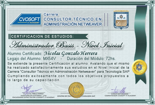 Certificaci�n de estudios en Carrera Consultor SAP BASIS NetWeaver Nivel Inicial