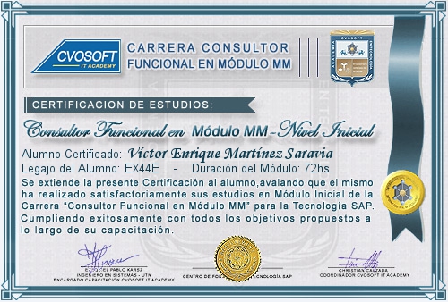 Certificaci�n de estudios en Carrera Consultor SAP MM Nivel Inicial