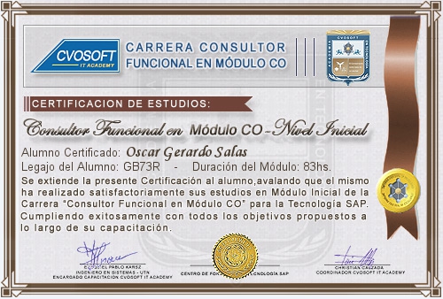 Certificación de estudios en Carrera Consultor SAP CO Nivel Inicial