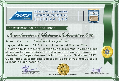 Certificación de estudios en Curso Introducción SAP