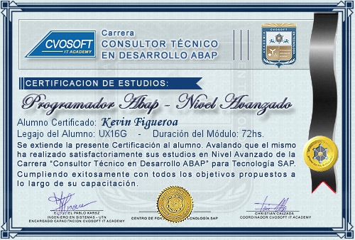 Certificación de estudios en Carrera Consultor ABAP Nivel Avanzado