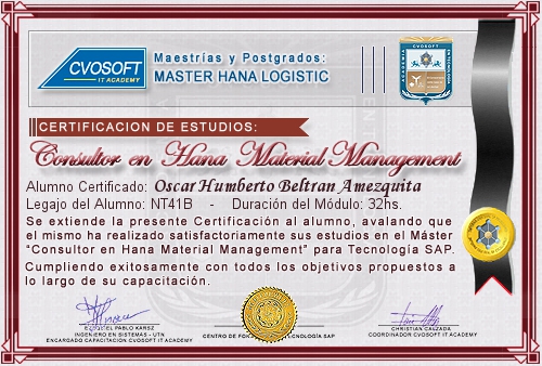 Certificación de estudios en Master Material Management for SAP S/4HANA LOGISTIC