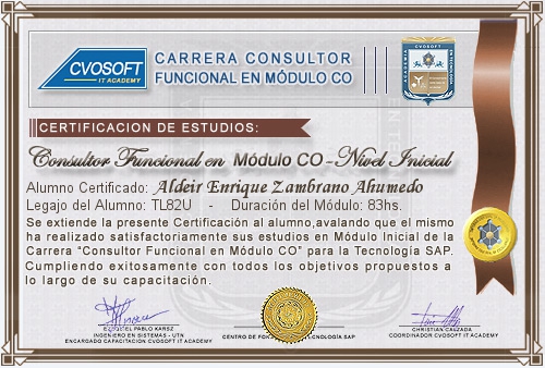 Certificación de estudios en Carrera Consultor SAP CO Nivel Inicial