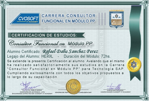 Certificaci�n de estudios en Carrera Consultor SAP PP