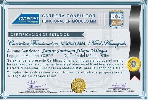 Certificación de estudios en Carrera Consultor SAP MM Nivel Avanzado