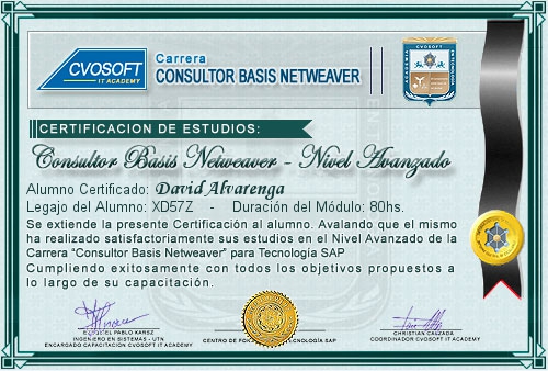 Certificaci�n de estudios en Carrera Consultor SAP BASIS NetWeaver Nivel Avanzado