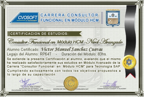 Certificación de estudios en Carrera Consultor SAP HCM Nivel Avanzado