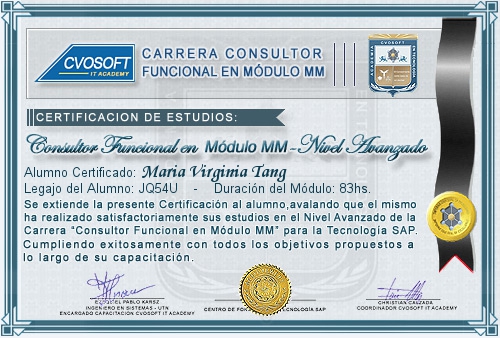 Certificación de estudios en Carrera Consultor SAP MM Nivel Avanzado