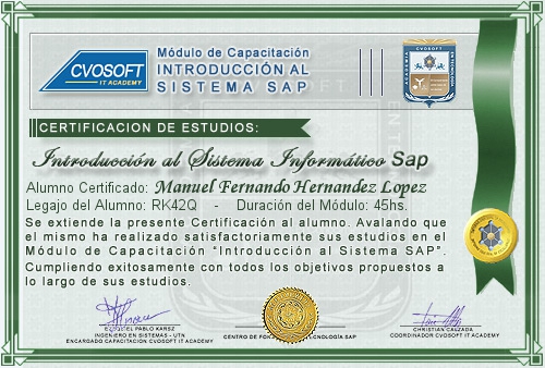 Certificación de estudios en Curso Introducción SAP