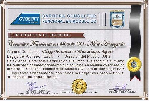 Certificación de estudios en Carrera Consultor SAP CO Nivel Avanzado