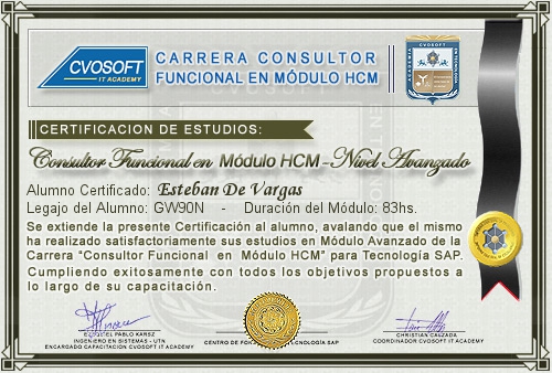 Certificación de estudios en Carrera Consultor SAP HCM Nivel Avanzado