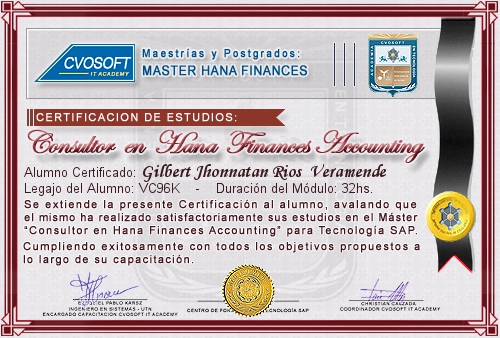 Certificación de estudios en Master Accounting for SAP S/4HANA FINANCE