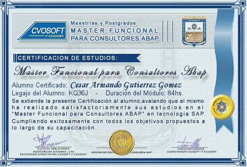 Certificación de estudios en Master Funcional ABAP