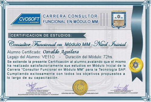 Certificación de estudios en Carrera Consultor SAP MM Nivel Inicial