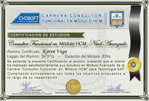 Certificación de estudios en Carrera Consultor SAP HCM Nivel Avanzado