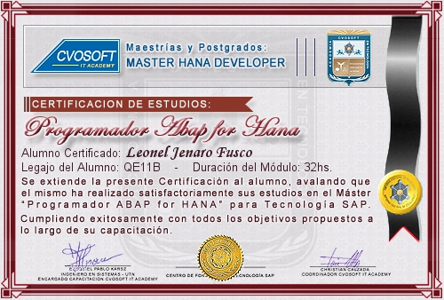 Certificación de estudios en Master ABAP for HANA