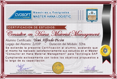 Certificación de estudios en Master S/4HANA Material Management