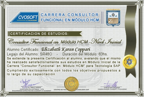 Certificación de estudios en Carrera Consultor SAP HCM Nivel Inicial