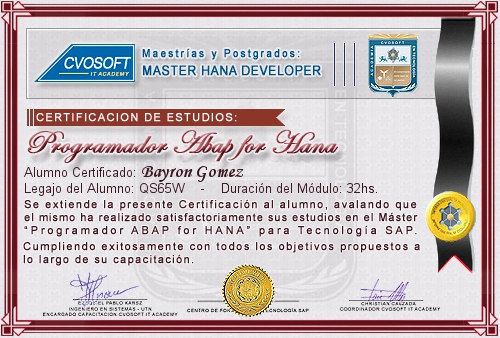Certificaci�n de estudios en Master ABAP for HANA