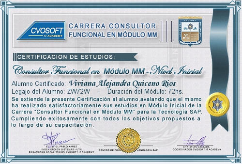 Certificación de estudios en Carrera Consultor SAP MM Nivel Inicial