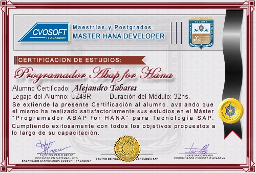 Certificacin de estudios en Master ABAP for HANA