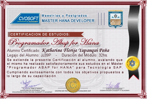 Certificaci�n de estudios en Master ABAP for HANA