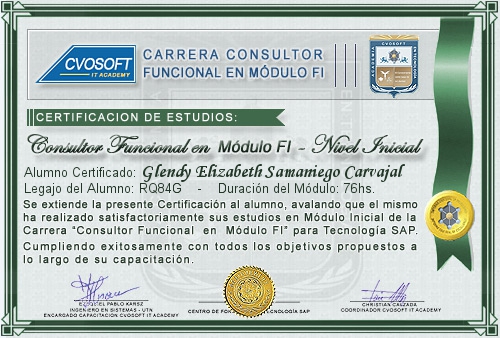 Certificación de estudios en Carrera Consultor SAP FI Nivel Inicial