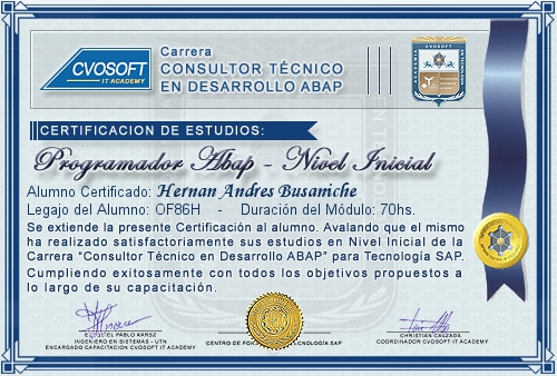 Certificación de estudios en Carrera Consultor ABAP Nivel Inicial