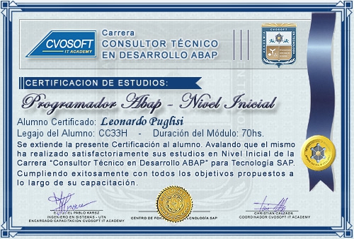 Certificación de estudios en Carrera Consultor ABAP Nivel Inicial