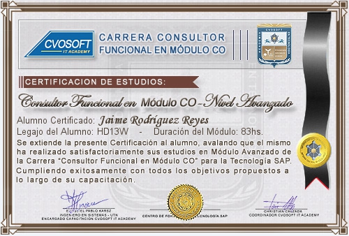 Certificaci�n de estudios en Carrera Consultor SAP CO Nivel Avanzado