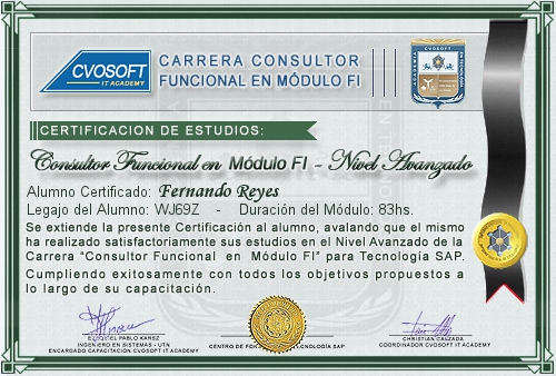 Certificaci�n de estudios en Carrera Consultor SAP FI Nivel Avanzado