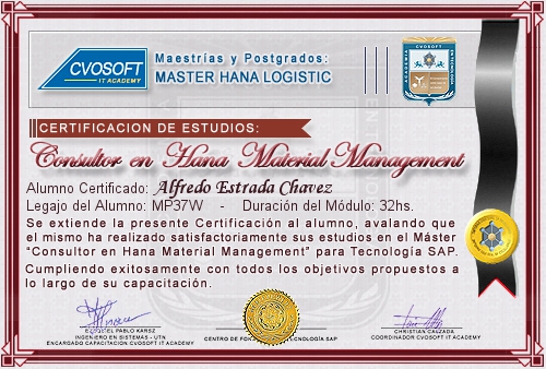 Certificaci�n de estudios en Master Material Management for SAP S/4HANA LOGISTIC