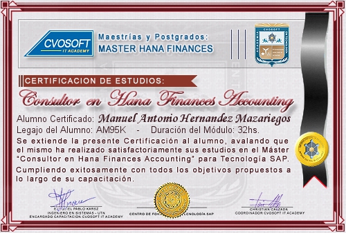 Certificación de estudios en Master Accounting for SAP S/4HANA FINANCE