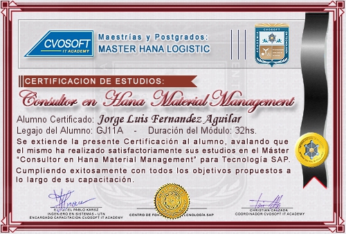 Certificaci�n de estudios en Master Material Management for SAP S/4HANA LOGISTIC