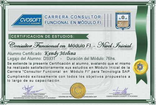 Certificaci�n de estudios en Carrera Consultor SAP FI Nivel Inicial