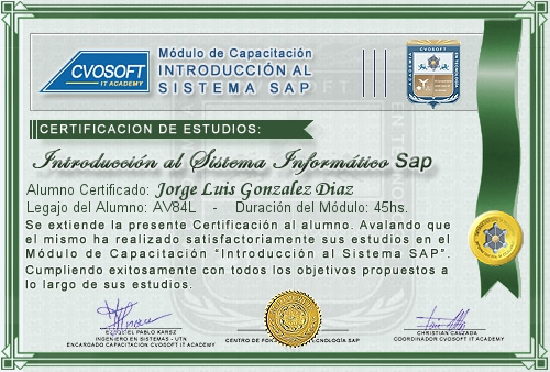 Certificación de estudios en Curso Introducción SAP